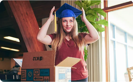 Student wearing her graduation hat