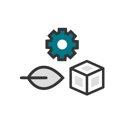 cube, leaf and configuration icon